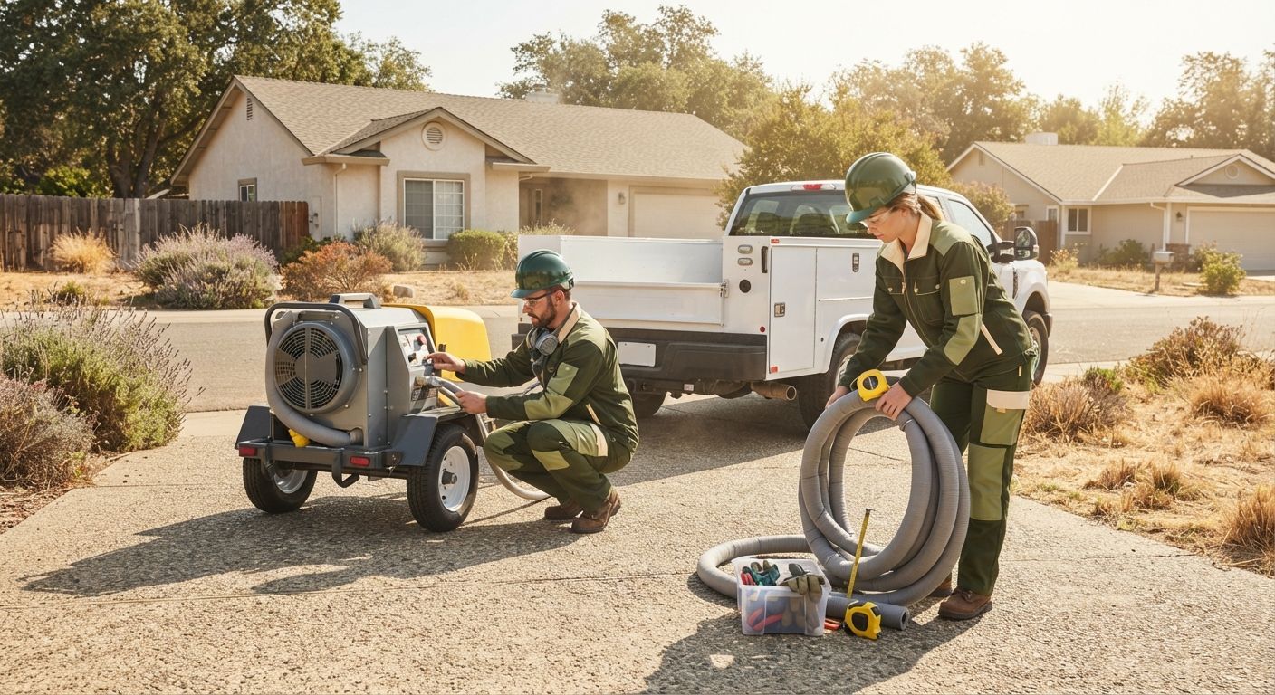 Trained Yuba City insulation technicians preparing professional installation equipment