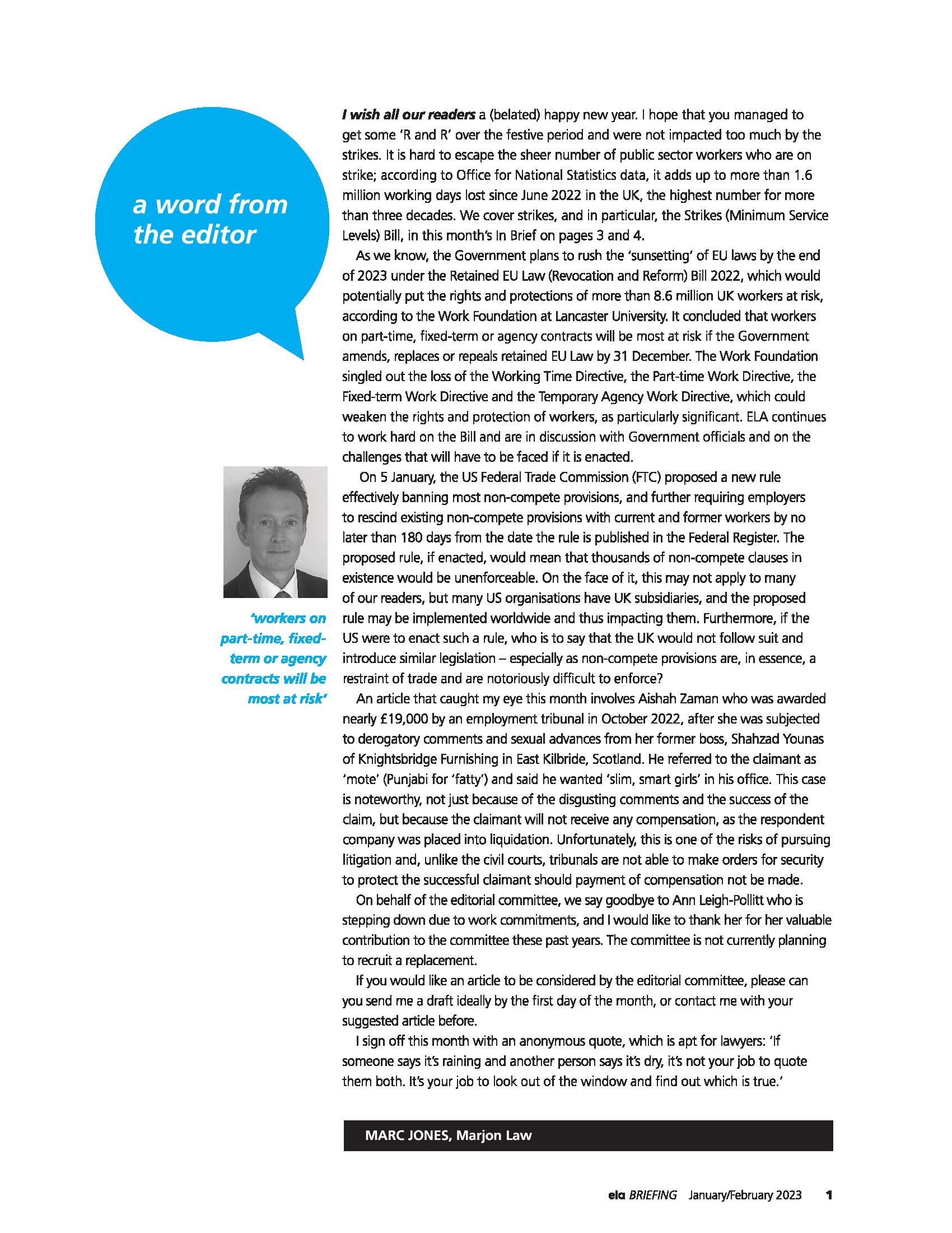 ELA Briefing Editorial - January/February 2023