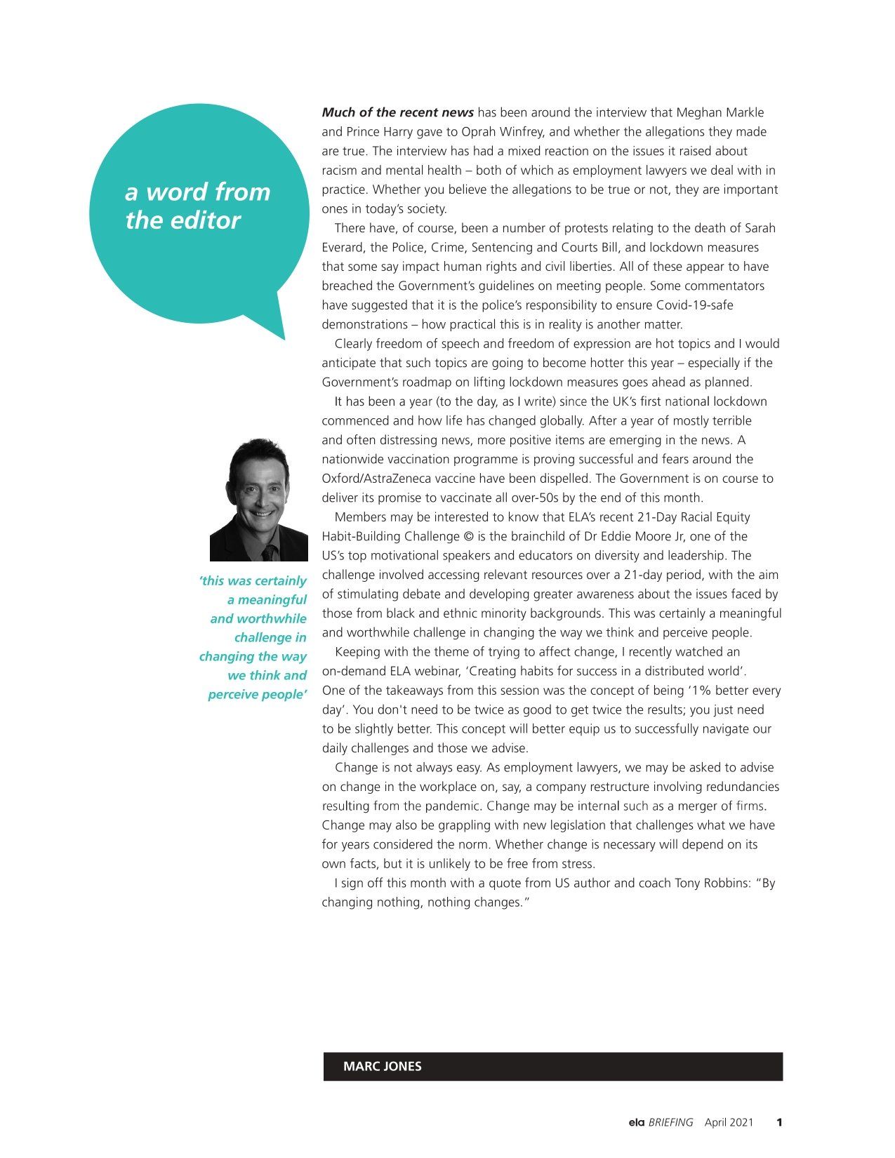 ELA Briefing Editorial - Marc Jones - April 2021 ELA Briefing Editorial - Marc Jones - April 2021
