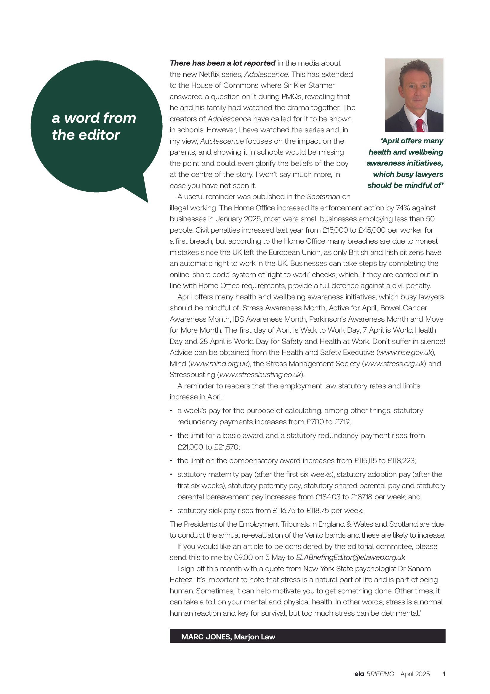 ELA Briefing Editorial - Marc Jones - April 2025
