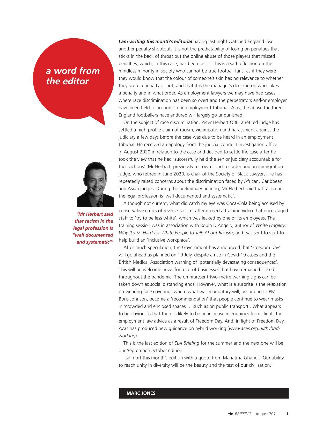 ELA Briefing Editorial - Marc Jones - August 2021 ELA Briefing Editorial - Marc Jones - August 2021