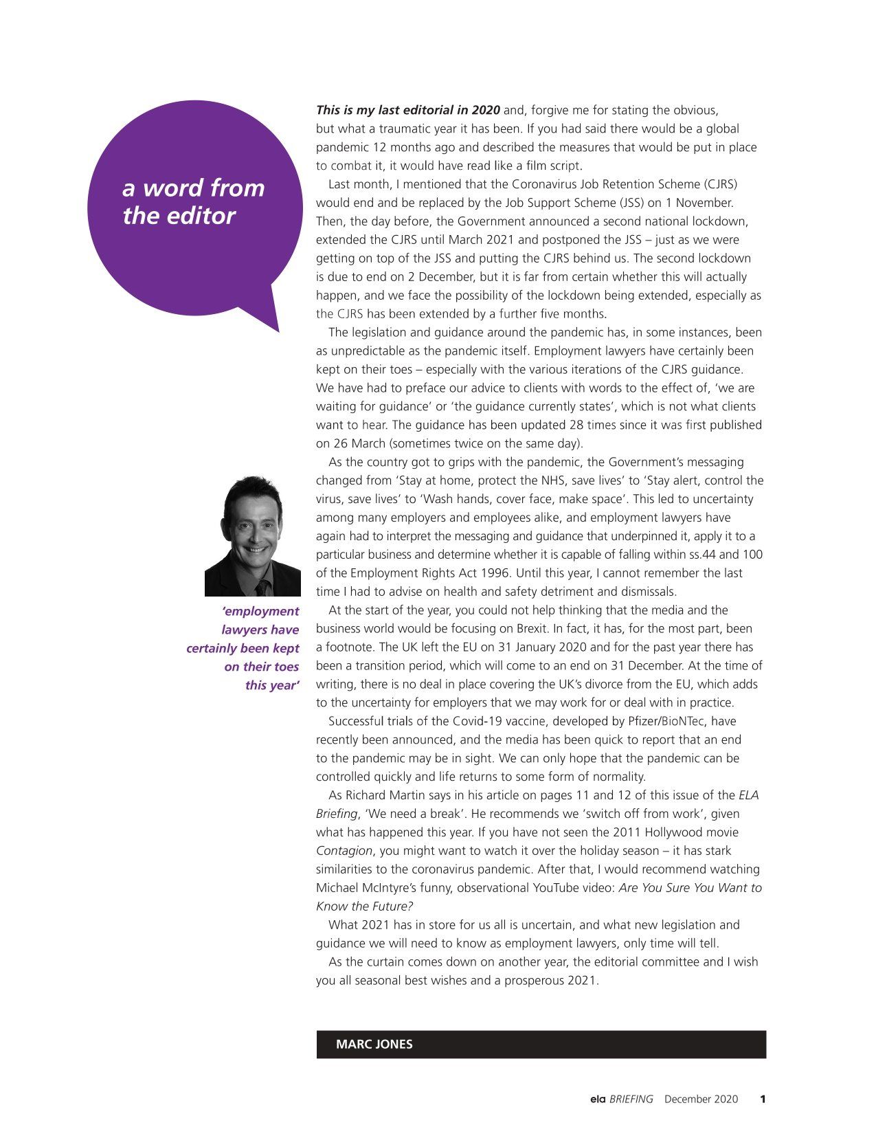 ELA Briefing Editorial - Marc Jones - December 2020 ELA Briefing Editorial - Marc Jones - December 2020
