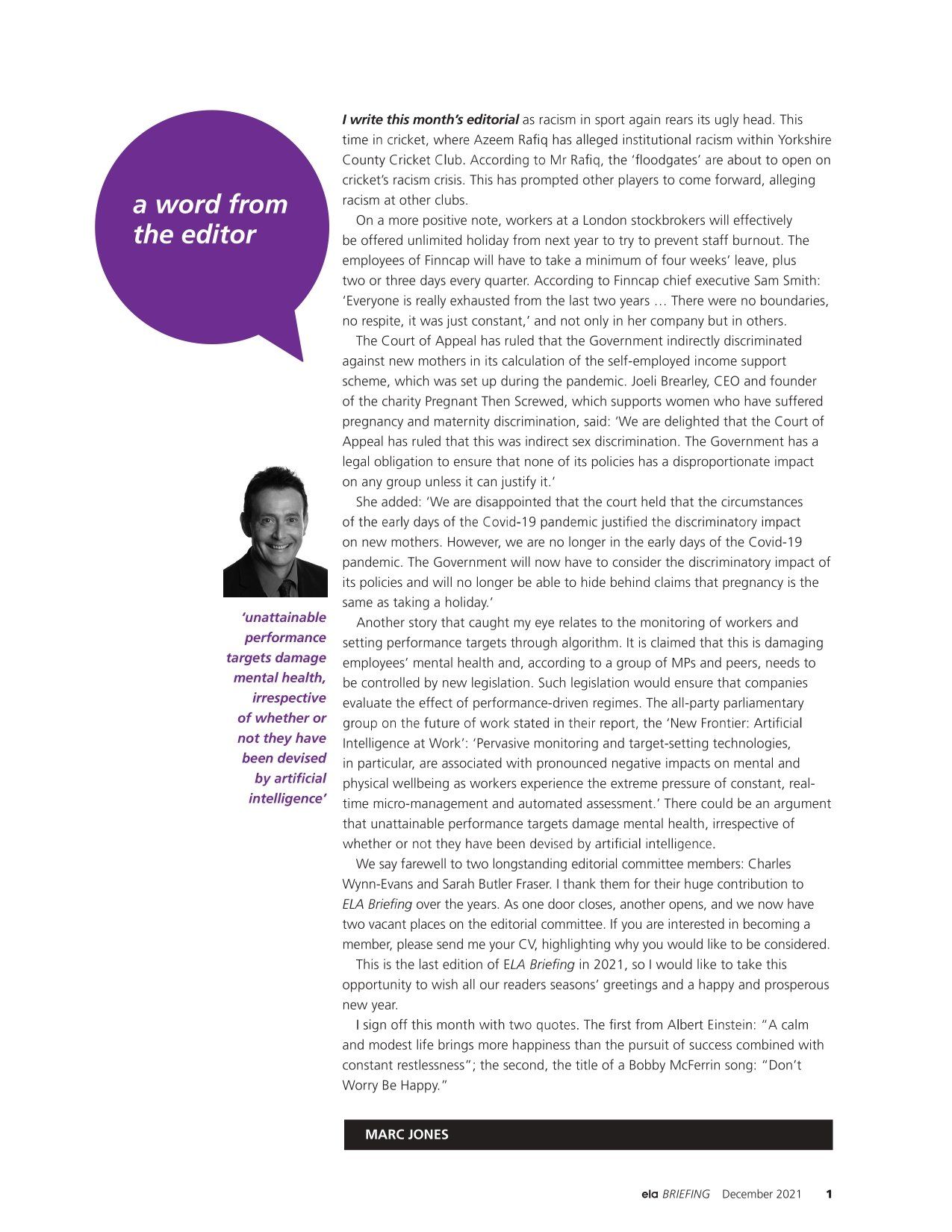 ELA Briefing Editorial - Marc Jones - December 2021 ELA Briefing Editorial - Marc Jones - December 2021