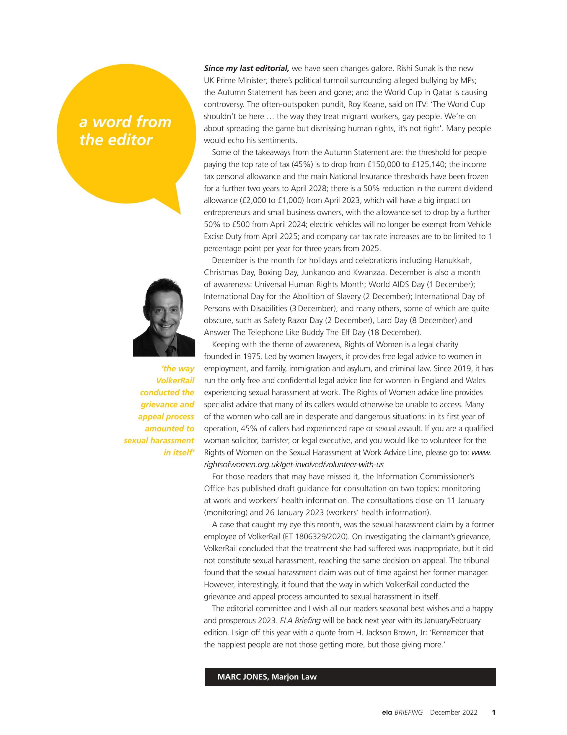 ELA Briefing Editorial - Marc Jones - December 2022 ELA Briefing Editorial - Marc Jones - December 2022