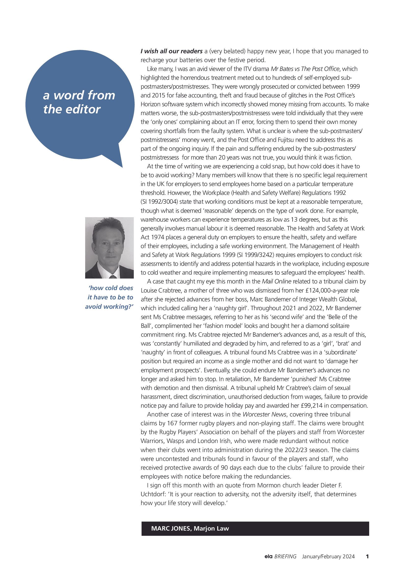 ELA Briefing Editorial - January/February 2024