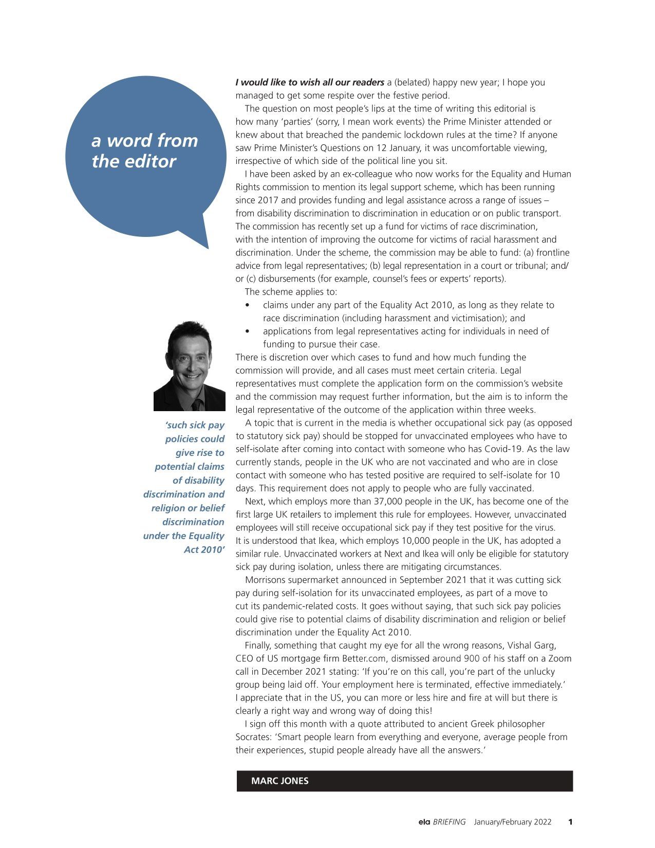 ELA Briefing Editorial - Marc Jones - January/February 2022 ELA Briefing Editorial - Marc Jones - January/February 2022