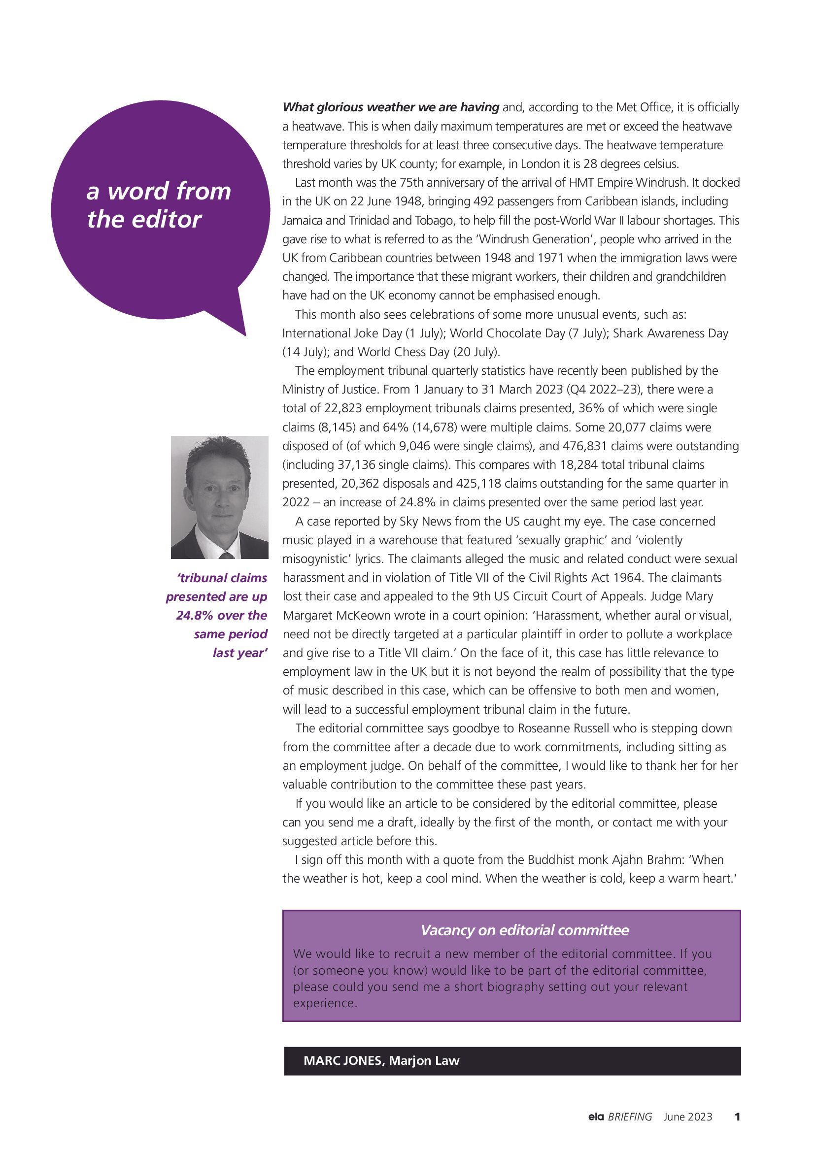 ELA Briefing Editorial - Marc Jones - July 2023 ELA Briefing Editorial - Marc Jones - July 2023