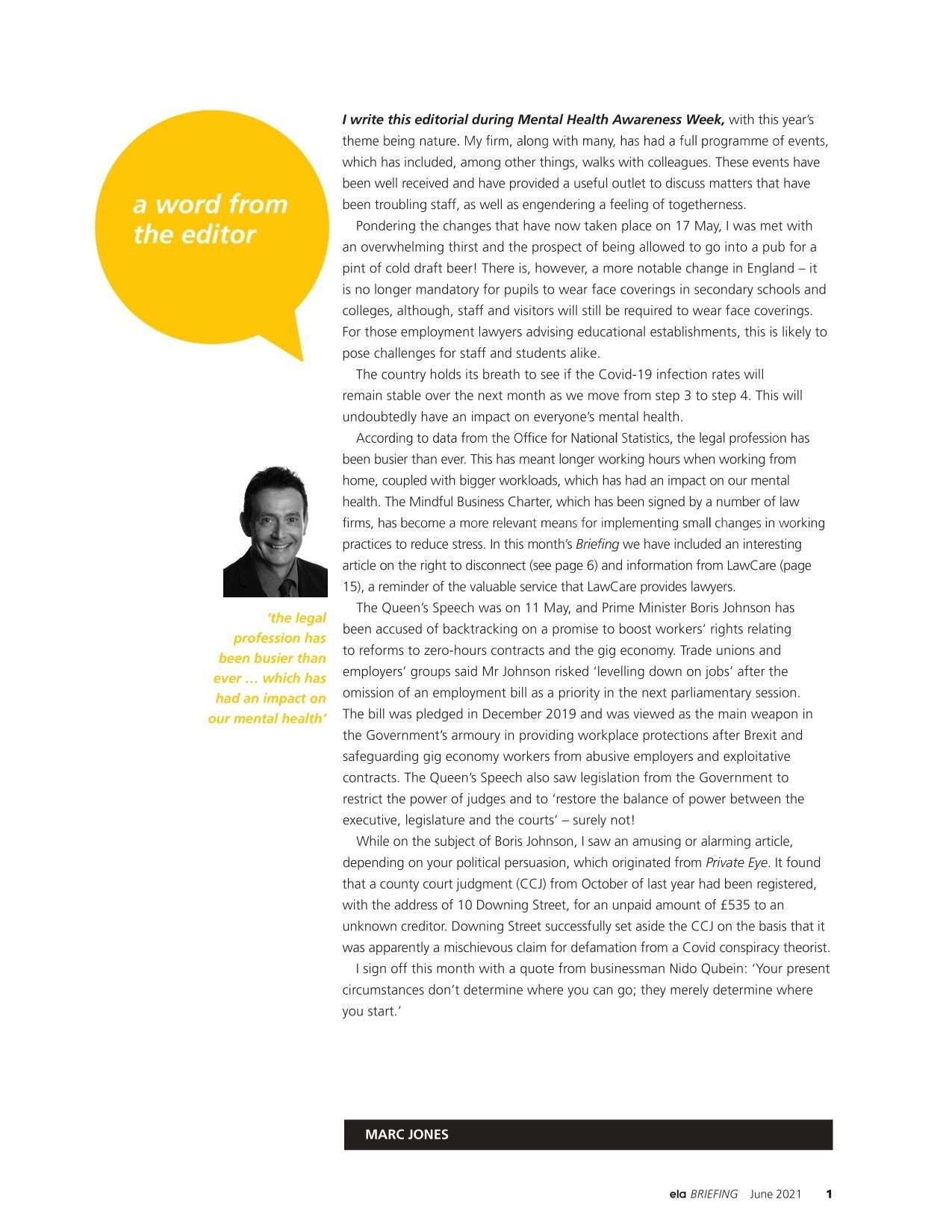 ELA Briefing Editorial - Marc Jones - June 2021 ELA Briefing Editorial - Marc Jones - June 2021