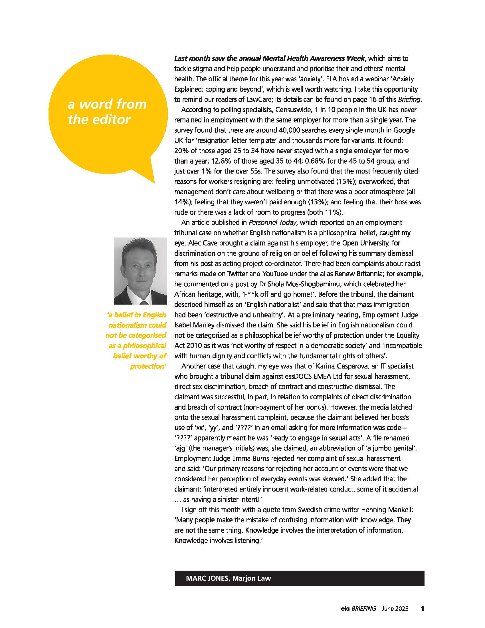 ELA Briefing Editorial - Marc Jones - June 2023 ELA Briefing Editorial - Marc Jones - June 2023