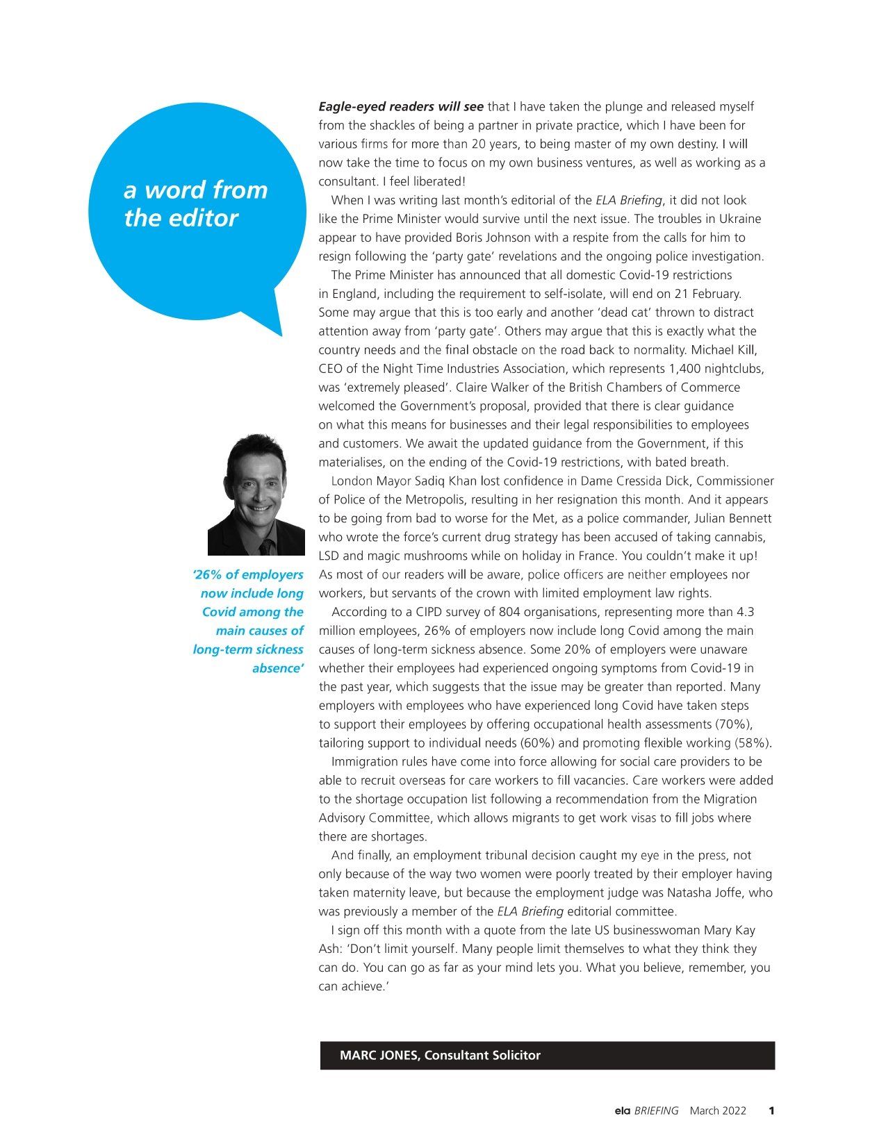 ELA Briefing Editorial - Marc Jones - March 2022 ELA Briefing Editorial - Marc Jones - March 2022
