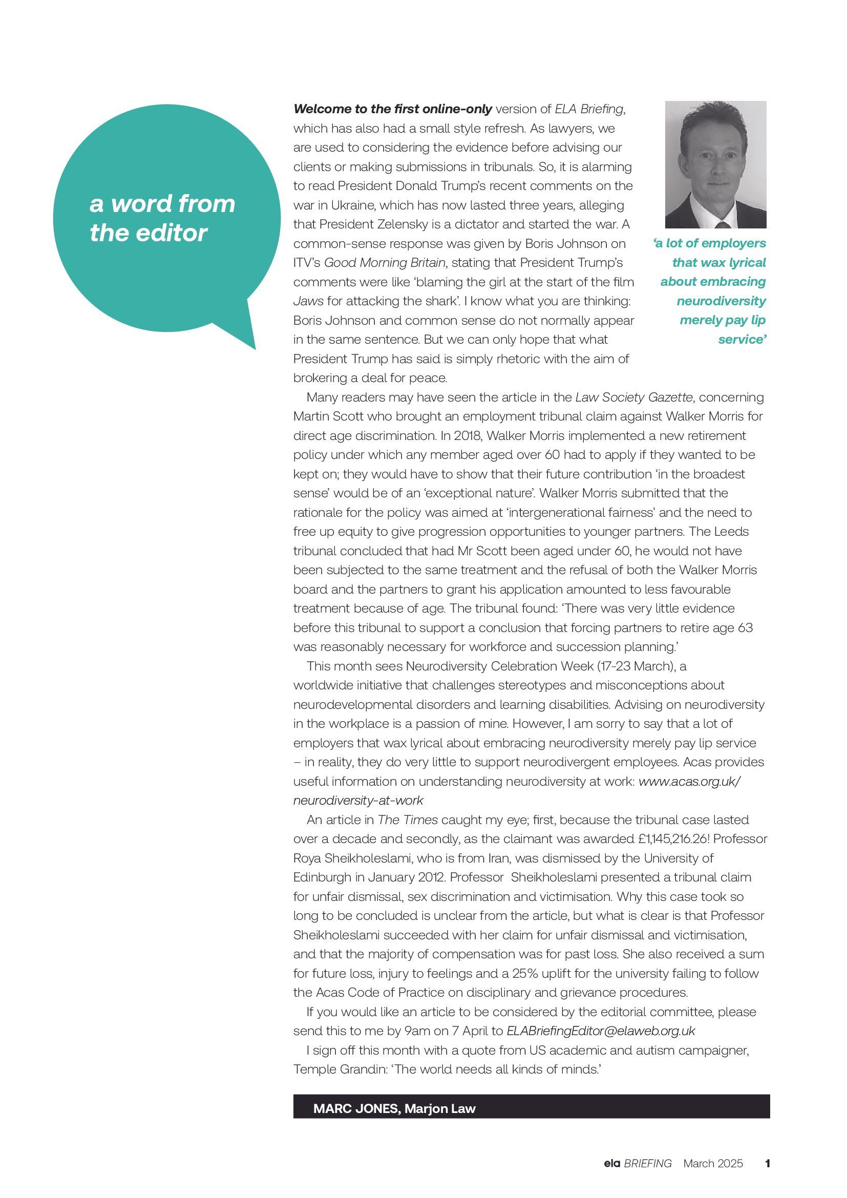 ELA Briefing Editorial - Marc Jones - March 2025