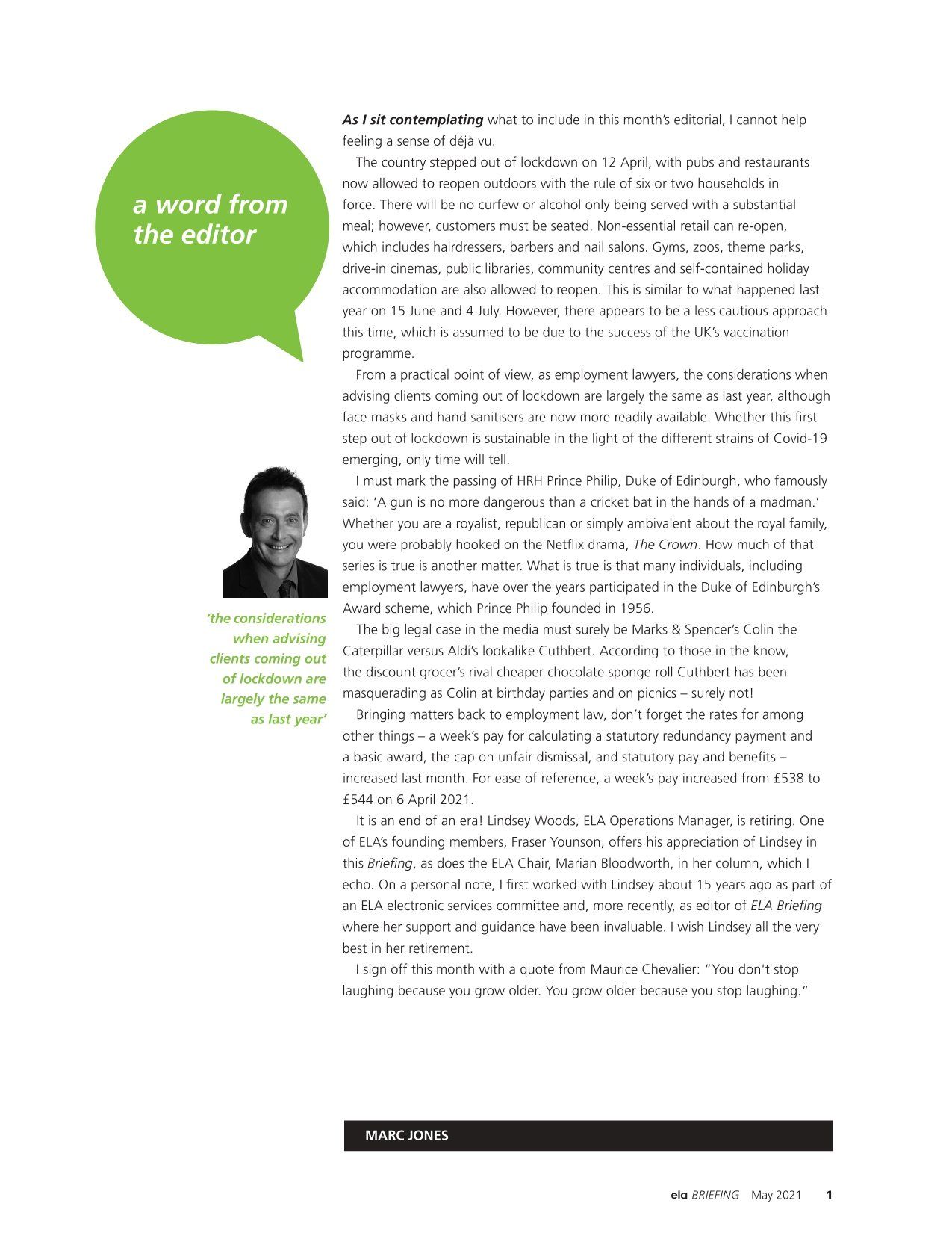 ELA Briefing Editorial - Marc Jones - May 2021 ELA Briefing Editorial - Marc Jones - May 2021