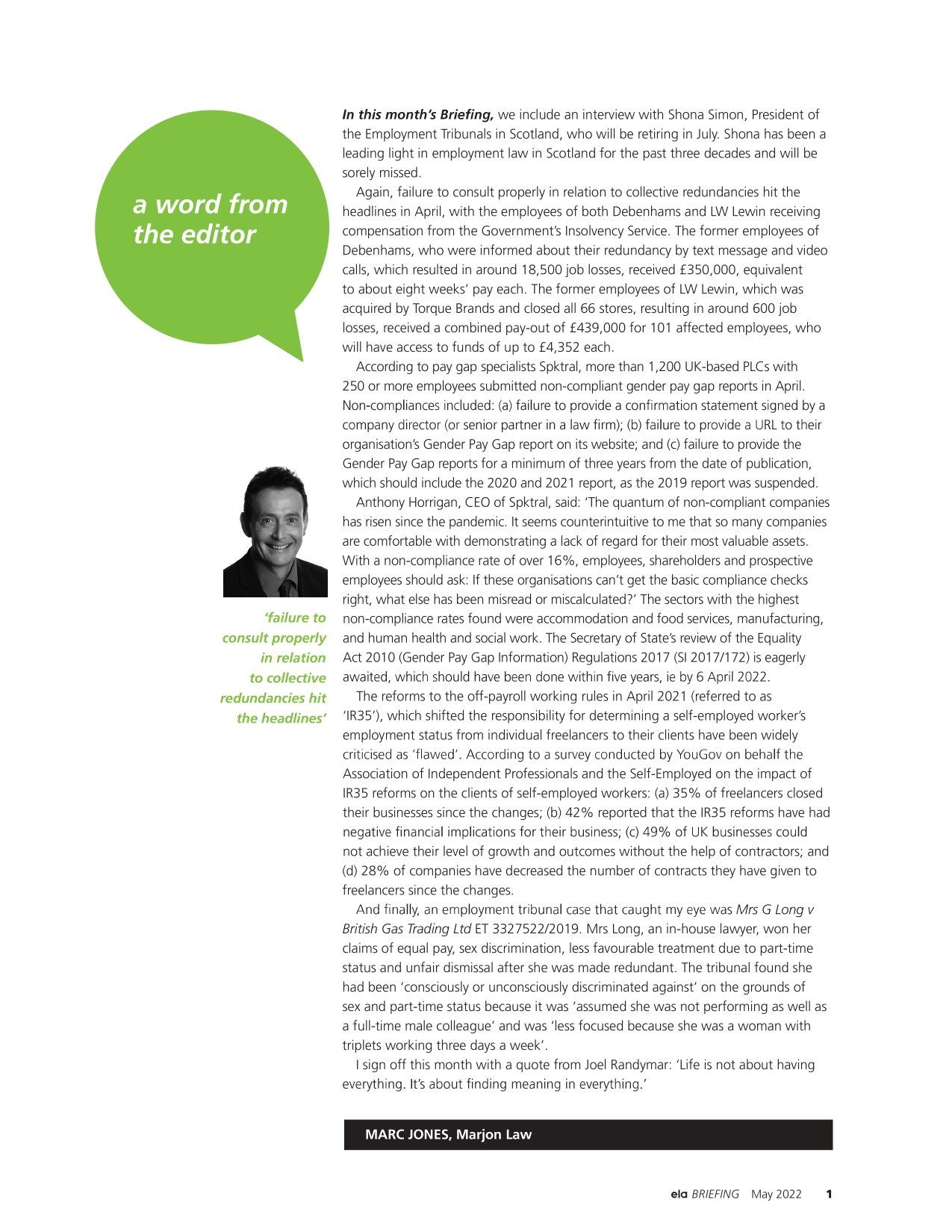 ELA Briefing Editorial - Marc Jones - May 2022 ELA Briefing Editorial - Marc Jones - May 2022