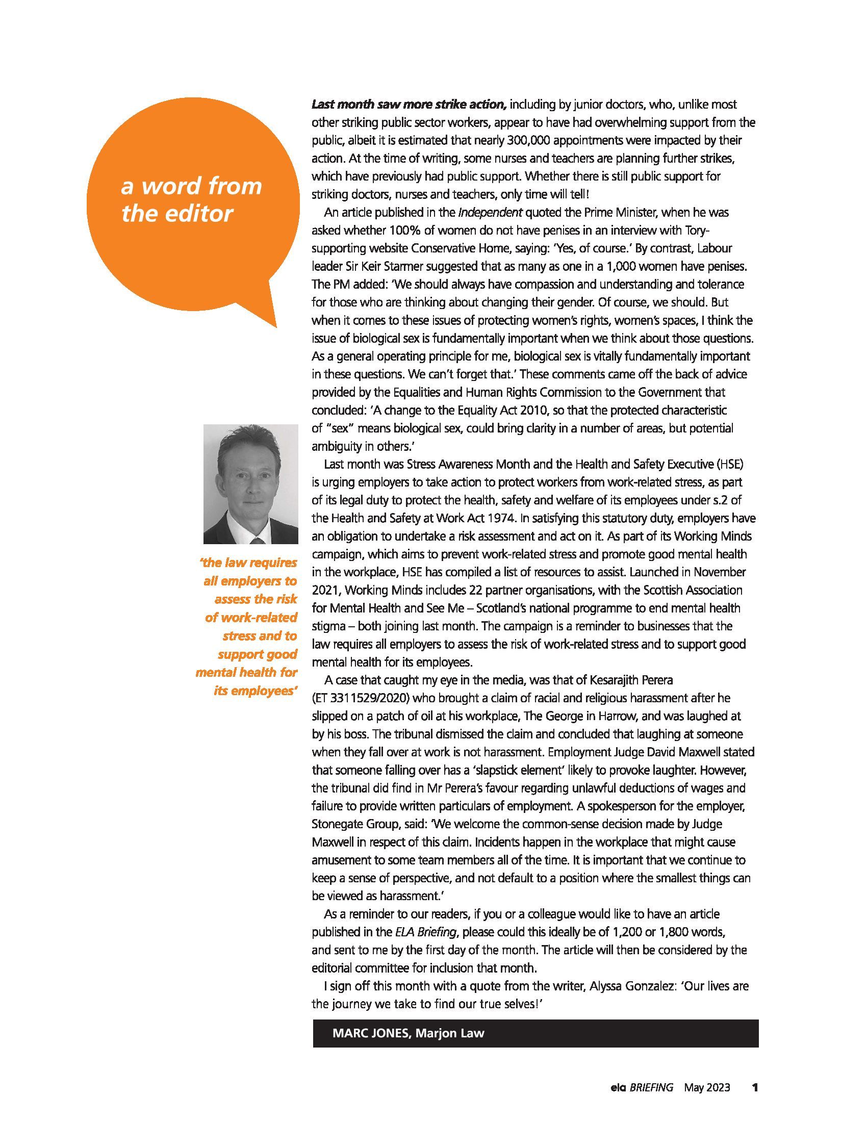 ELA Briefing Editorial - Marc Jones - May 2023 ELA Briefing Editorial - Marc Jones - May 2023