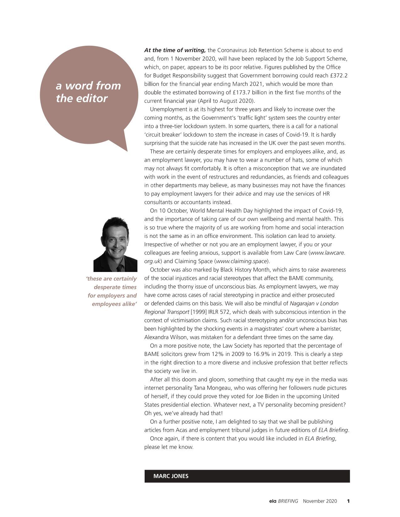 ELA Briefing Editorial - Marc Jones - November 2020 ELA Briefing Editorial - Marc Jones - November 2020