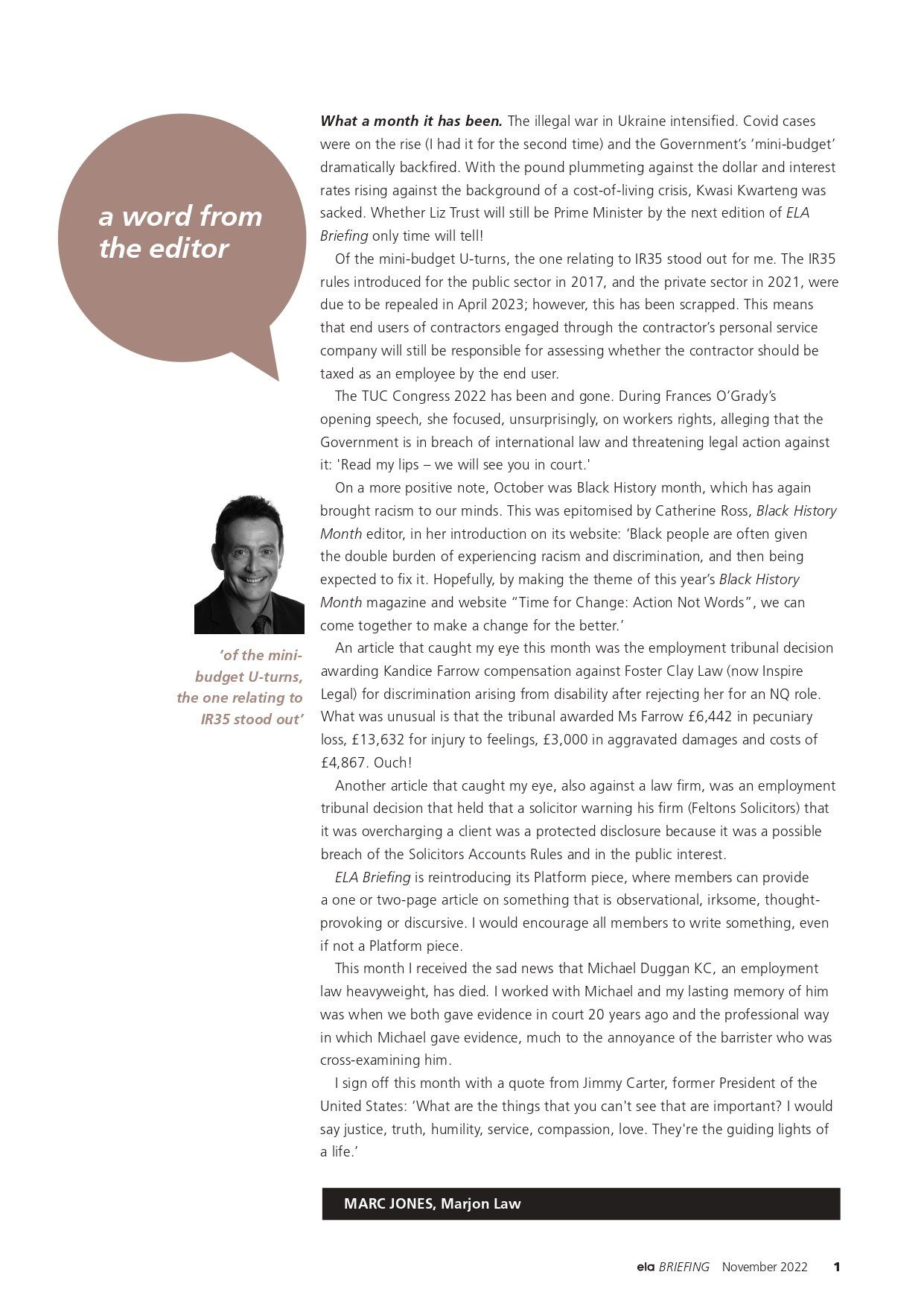 ELA Briefing Editorial - Marc Jones - November 2022 ELA Briefing Editorial - Marc Jones - November 2022