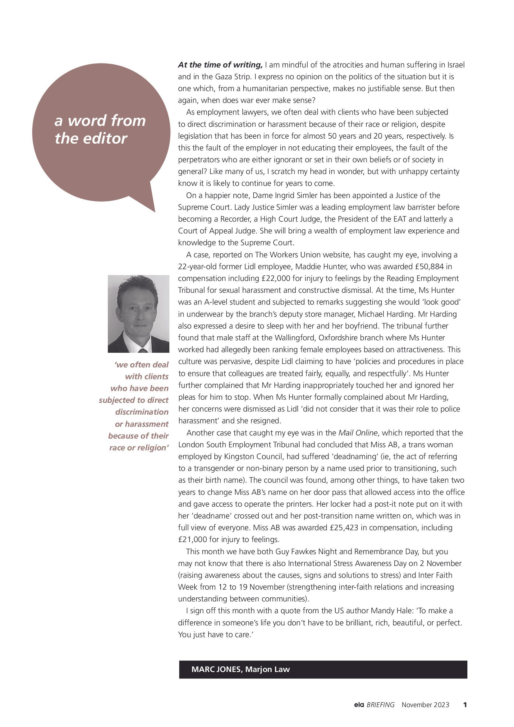 ELA Briefing Editorial - November 2023