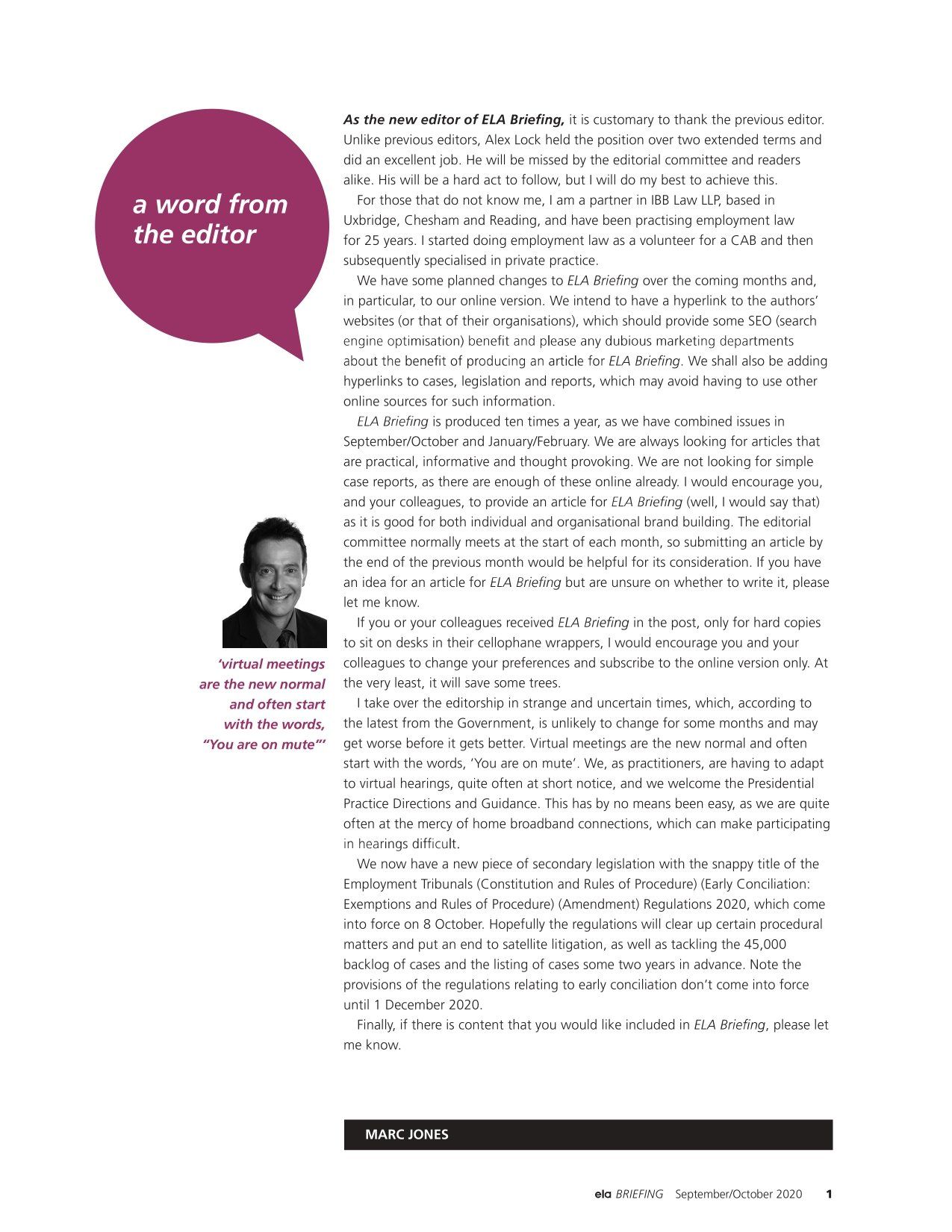 ELA Briefing Editorial - September/October 2020