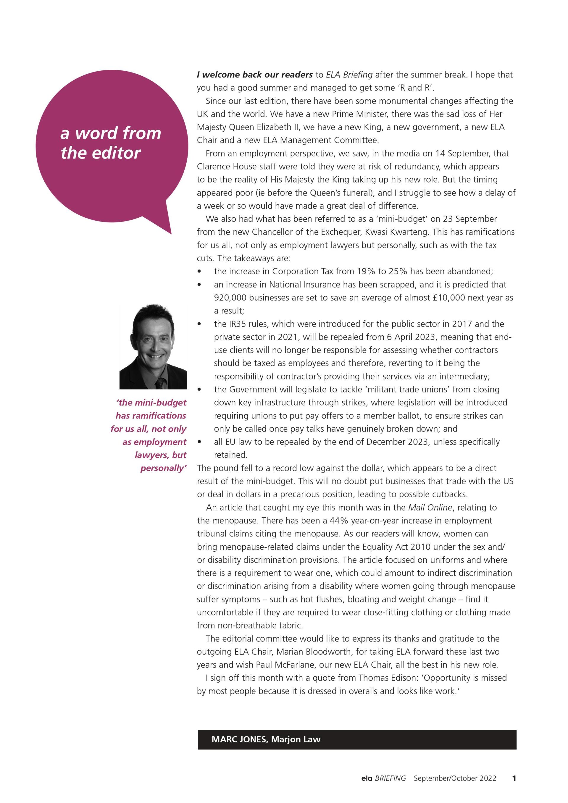 ELA Briefing Editorial - Marc Jones - September/October 2022 ELA Briefing Editorial - Marc Jones - September/October 2022
