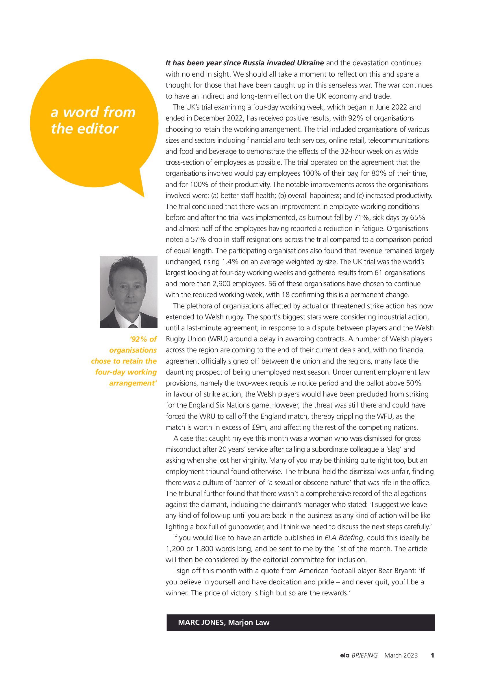 ELA Briefing Editorial - Marc Jones - March 2023 ELA Briefing Editorial - Marc Jones - March 2023