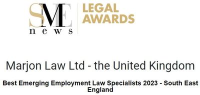 Marjon Law - Best Emerging Employment Law Specialists 2023 - South East England Marjon Law - Best Emerging Employment Law Specialists 2023 - South East England