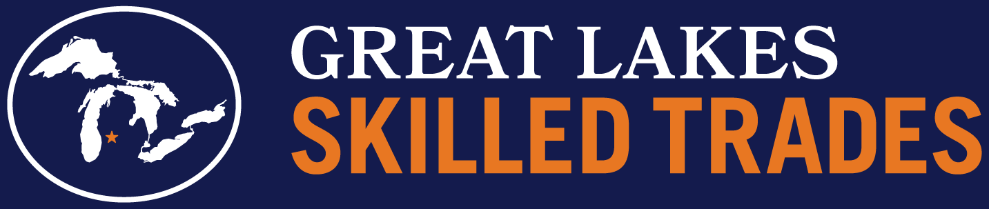 A logo for great lakes skilled trades with a mountain in a circle