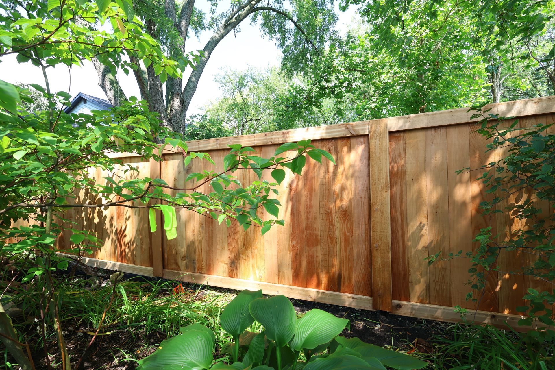 cedar cap and trim privacy fence with metal posts Naperville IL