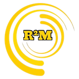 Yellow circular swirl logo with bold black and gold “R²M” text in the center