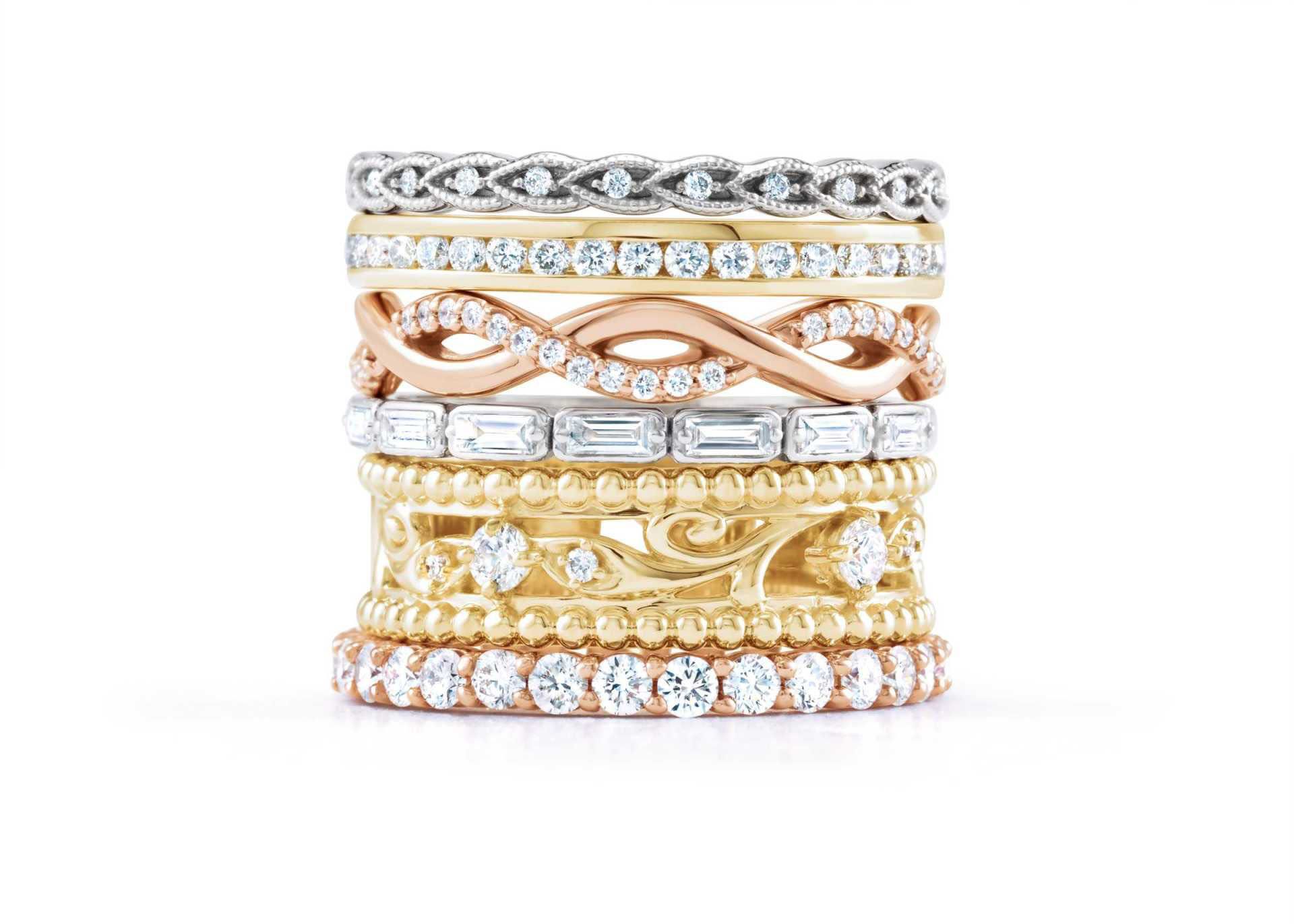 A stack of rings stacked on top of each other on a white background.