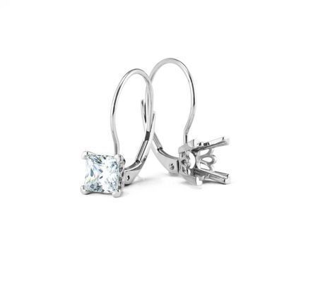 A pair of earrings with a square diamond on a white background.