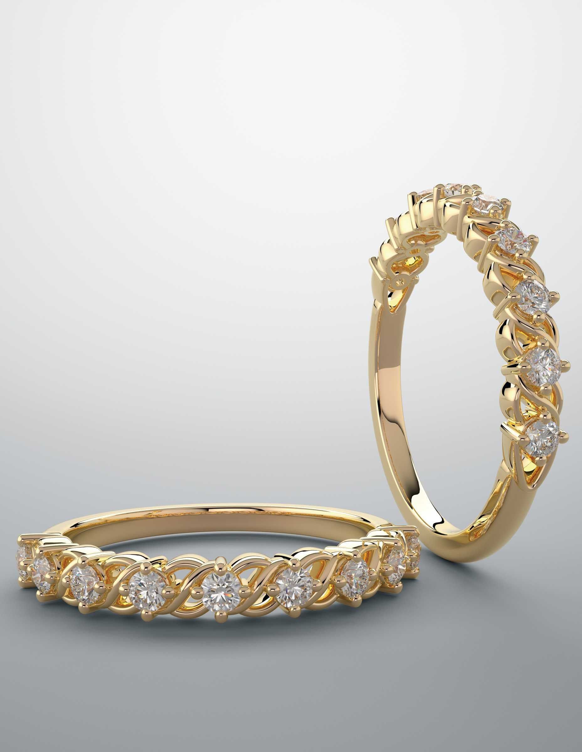 A couple of gold rings with diamonds on them