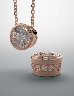 A necklace and a ring with diamonds on a white background.