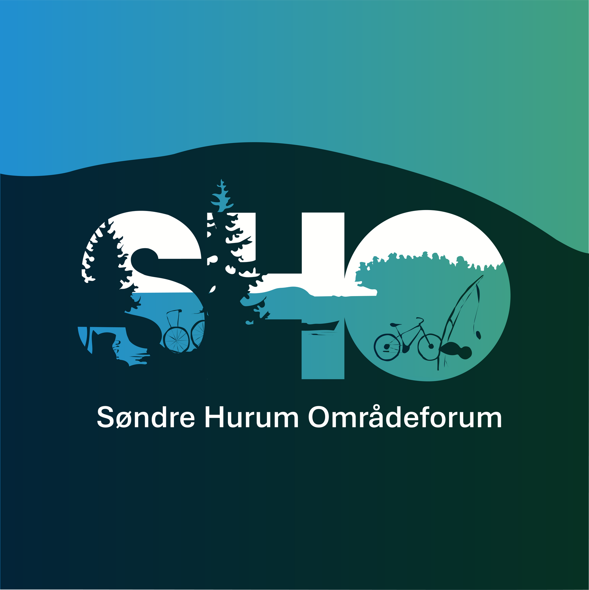 Logo for Søndre Hurum Områdeforum. White text 