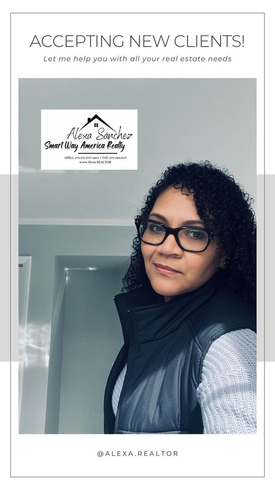 Promotional graphic reading “Accepting New Clients!” with a portrait of a woman in glasses in a home office.