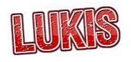Logotipo de texto "LUKIS" rojo y blanco.