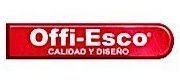 Logotipo con la palabra “Offi-Esco” en blanco sobre fondo rojo, con “CALIDAD Y DISEÑO” debajo.