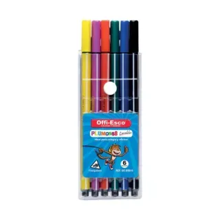 Seis marcadores de colores en un paquete de plástico etiquetado