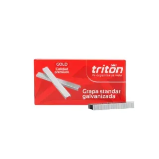 Caja roja de grapas galvanizadas estándar marca Tritón con grapas sueltas.