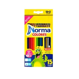 Caja de lápices de colores Norma con dibujo de dragón, 15 colores.