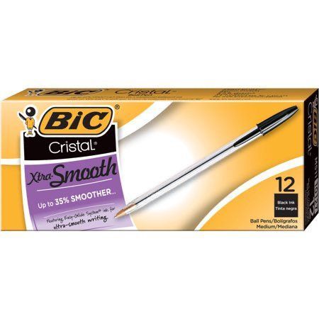 Caja de bolígrafos BIC Cristal Xtra Smooth, tinta negra, con bolígrafo visible.
