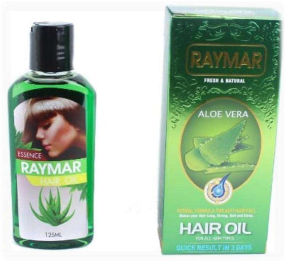 Botella y caja de aceite capilar de aloe vera Raymar.