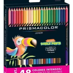 Juego de 48 lápices de colores Prismacolor Junior con una ilustración de un loro en la caja.