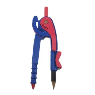 Brújula azul y roja con punta de lápiz.