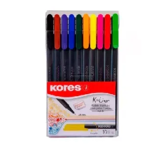 Pack de bolígrafos Kores Ko-liner en varios colores brillantes.