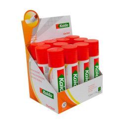 Caja expositora de barras de pegamento Kaida con embalaje rojo y blanco.