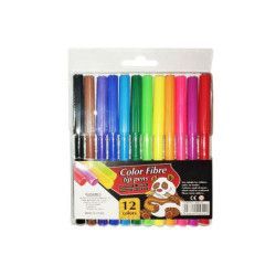 Paquete de 12 bolígrafos de fibra de colores; embalaje con ilustración de panda.