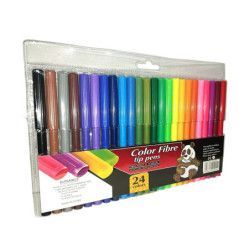 Un paquete de 24 marcadores con punta de fibra de colores.