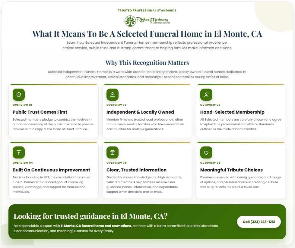 Infographic explaining funeral home services and trusted care El Monte, CA funeral home and cremations