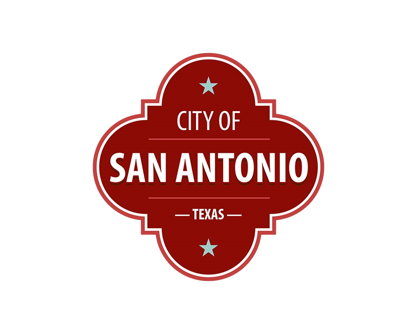 City of San Antonio logo: red badge with white text, 