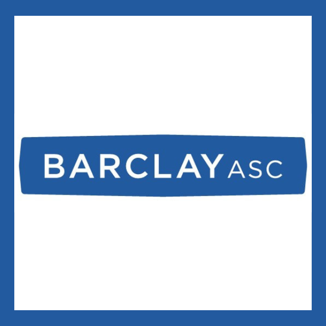 Blue square logo with the words